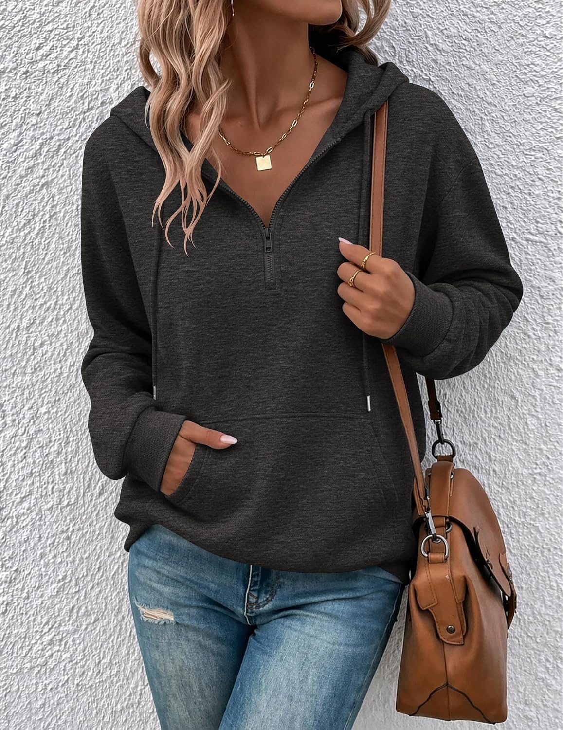 image:imageZeagoo Hoodies for Women Half Zip Up Oversized Sweatshirt Fall Clothes 2026Dark Grey