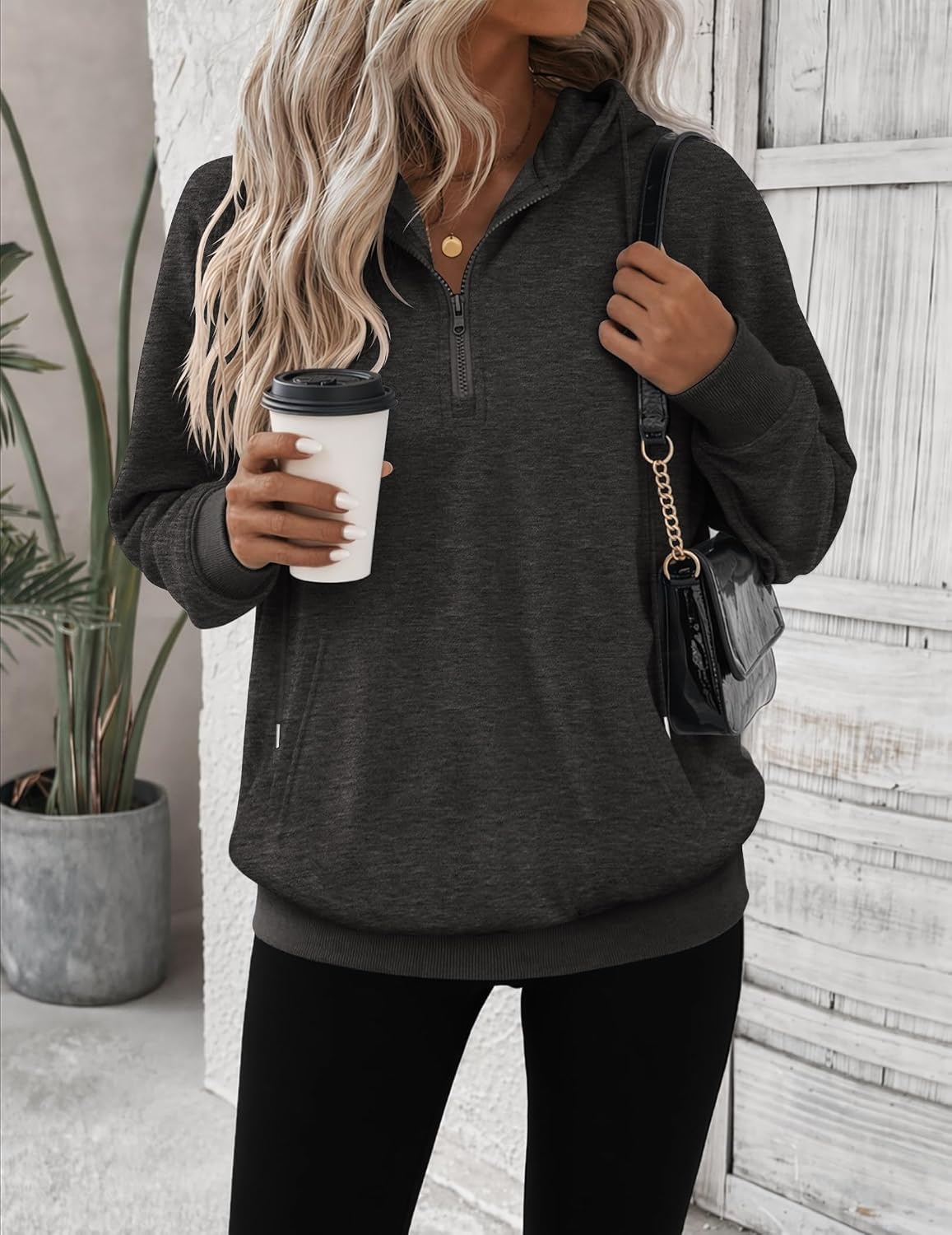 image:imageZeagoo Hoodies for Women Half Zip Up Oversized Sweatshirt Fall Clothes 2026Dark Grey