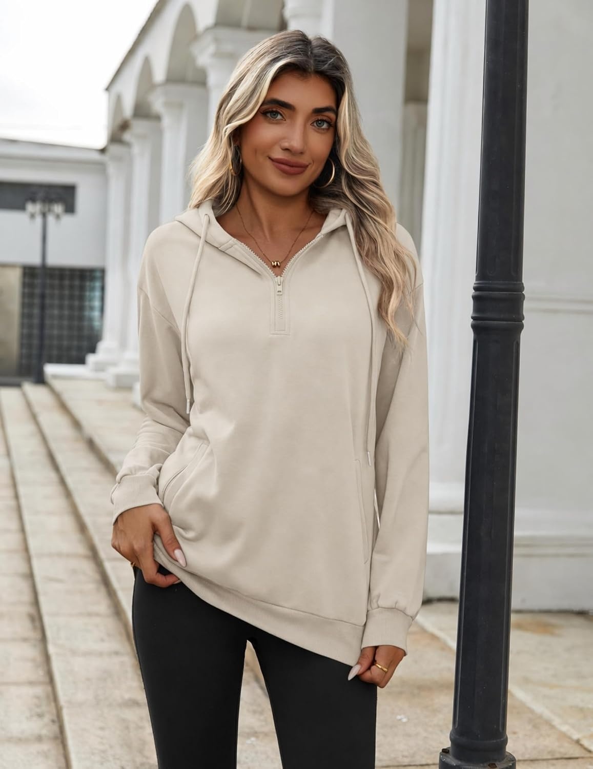 image:imageZeagoo Hoodies for Women Half Zip Up Oversized Sweatshirt Fall Clothes 2026Khaki