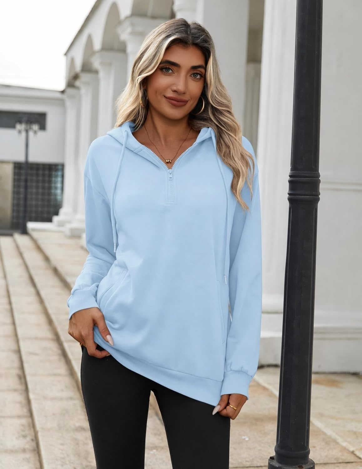 image:imageZeagoo Hoodies for Women Half Zip Up Oversized Sweatshirt Fall Clothes 2026Light Blue