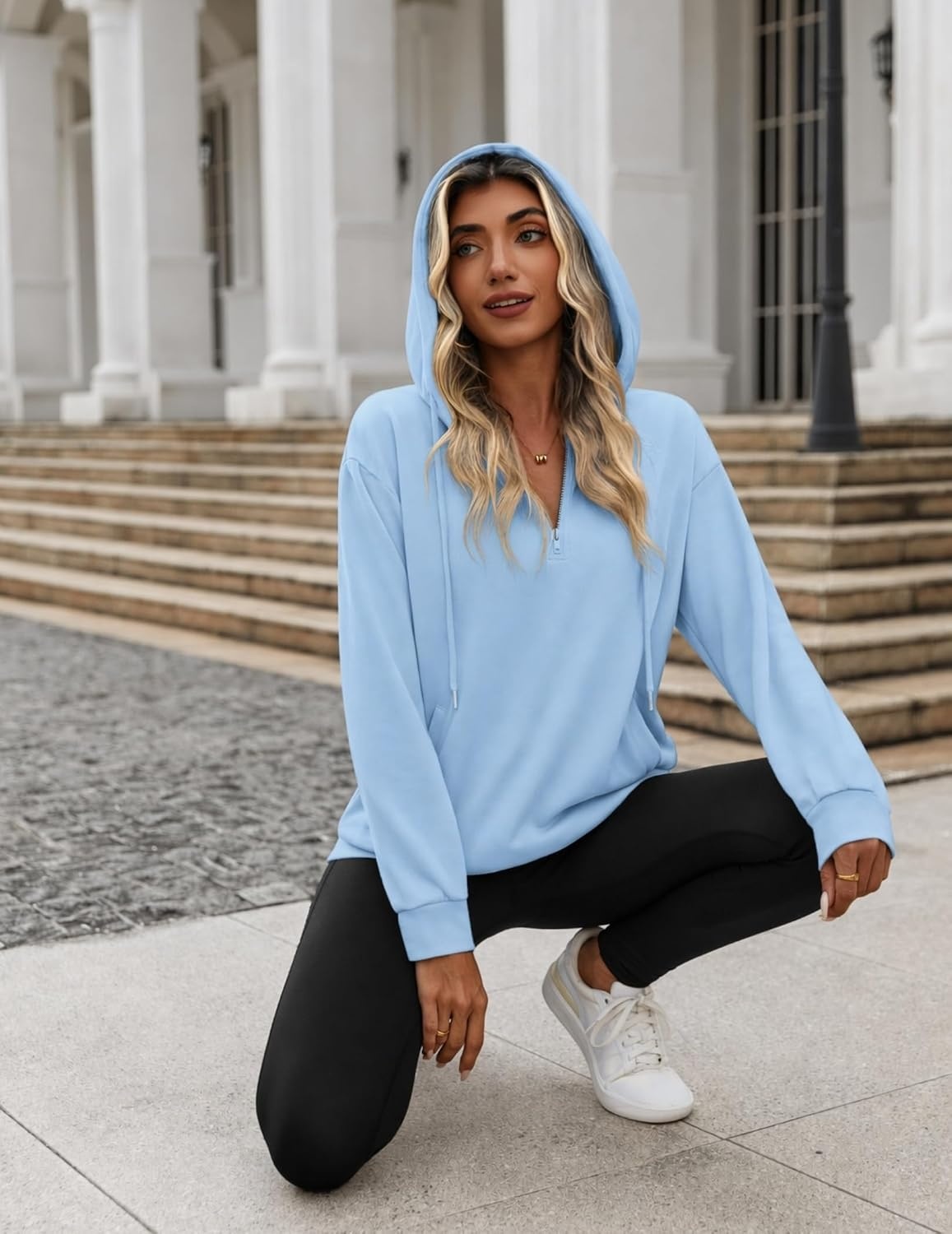 image:imageZeagoo Hoodies for Women Half Zip Up Oversized Sweatshirt Fall Clothes 2026Light Blue