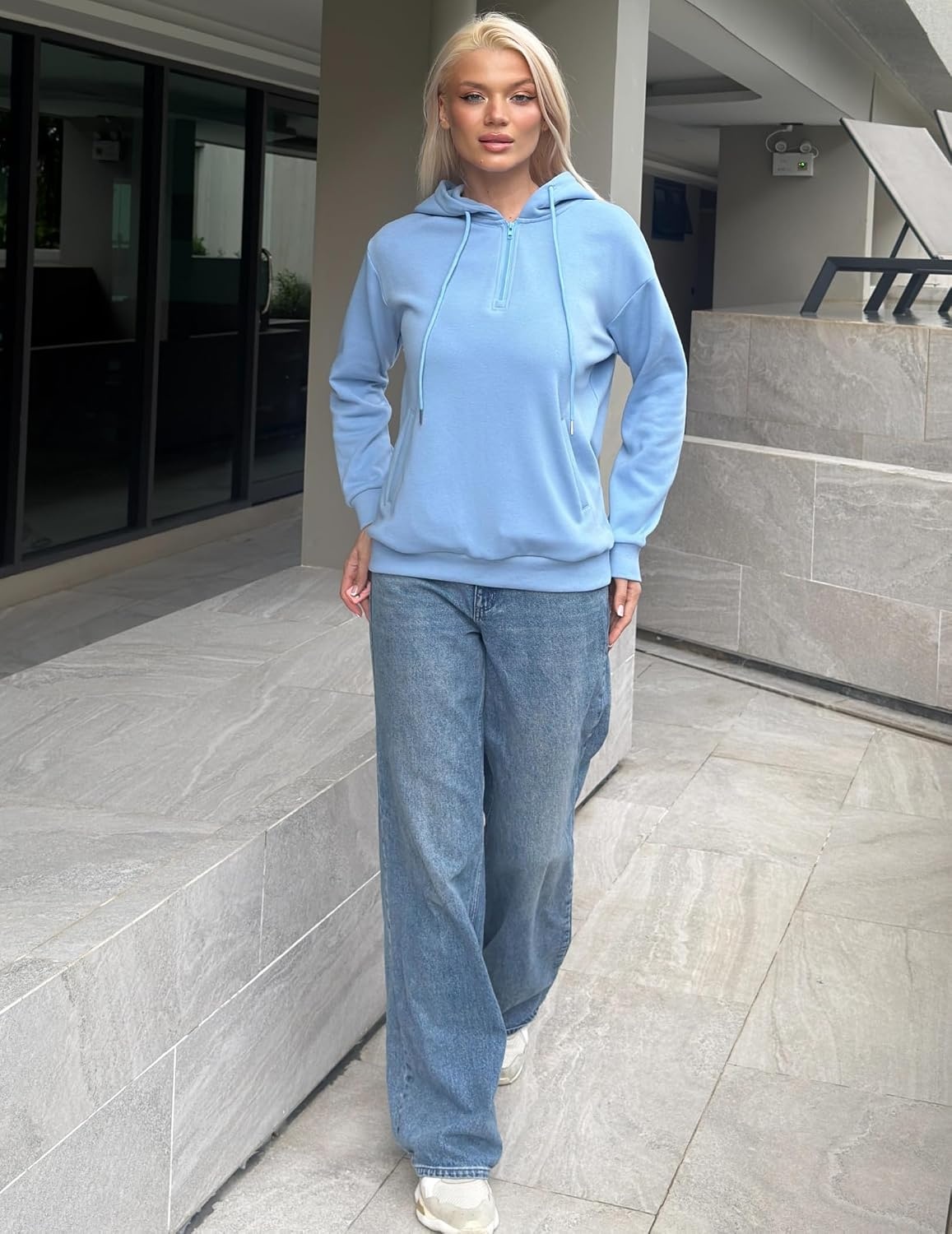 image:imageZeagoo Hoodies for Women Half Zip Up Oversized Sweatshirt Fall Clothes 2026Light Blue