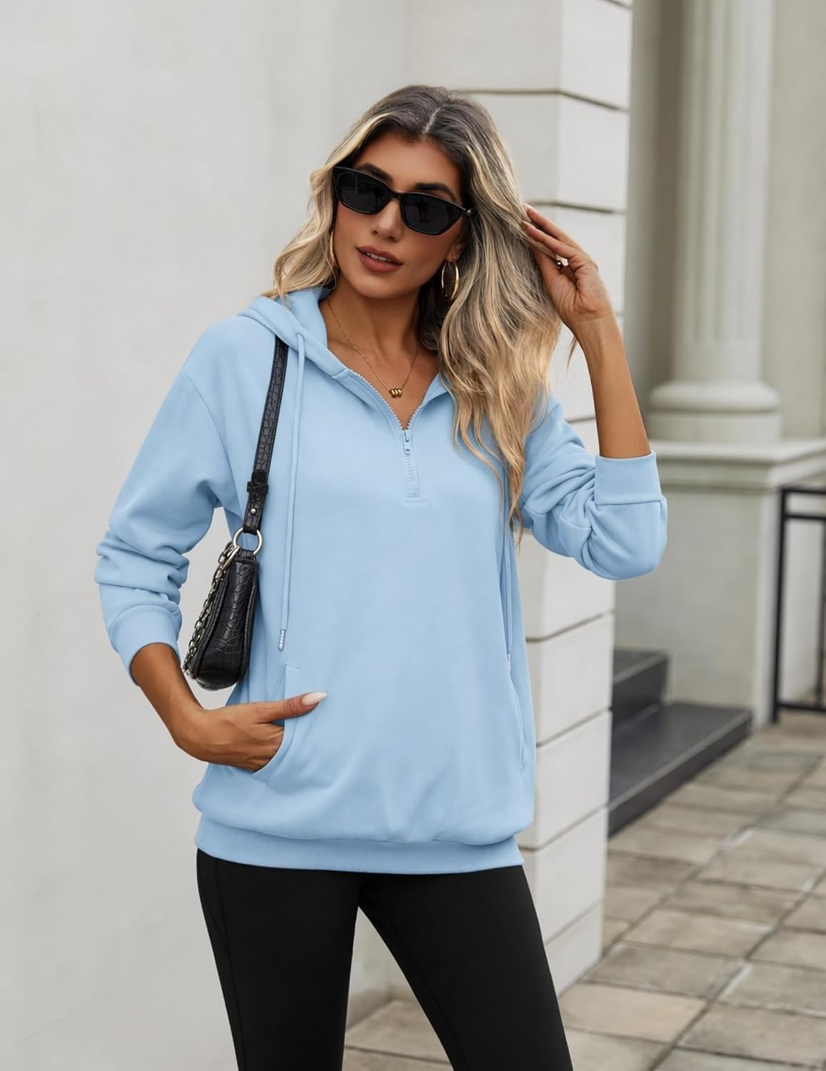 image:imageZeagoo Hoodies for Women Half Zip Up Oversized Sweatshirt Fall Clothes 2026Light Blue