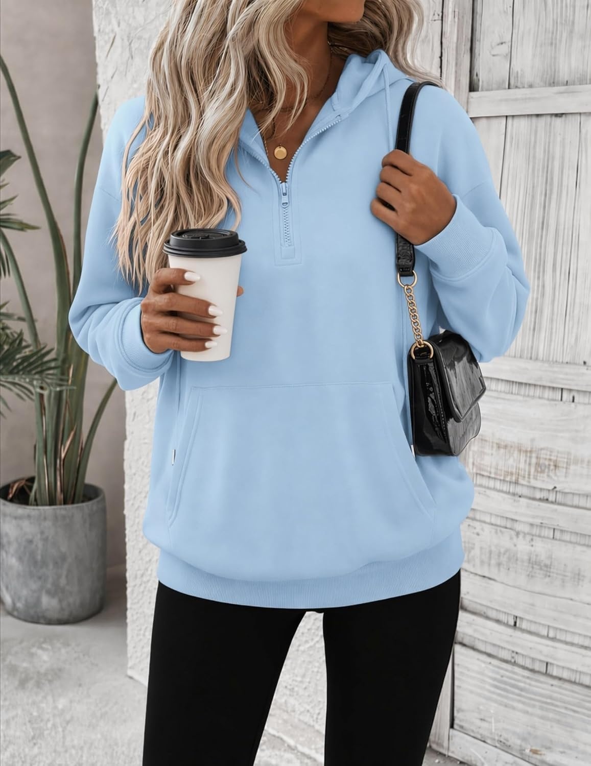 image:imageZeagoo Hoodies for Women Half Zip Up Oversized Sweatshirt Fall Clothes 2026Light Blue