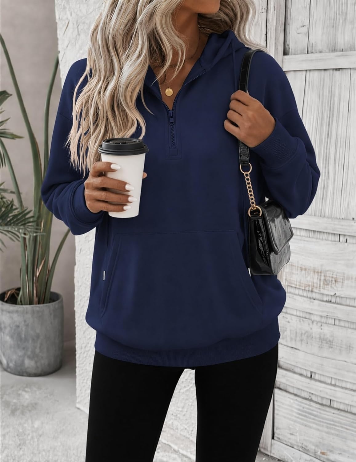 image:imageZeagoo Hoodies for Women Half Zip Up Oversized Sweatshirt Fall Clothes 2026Navy Blue