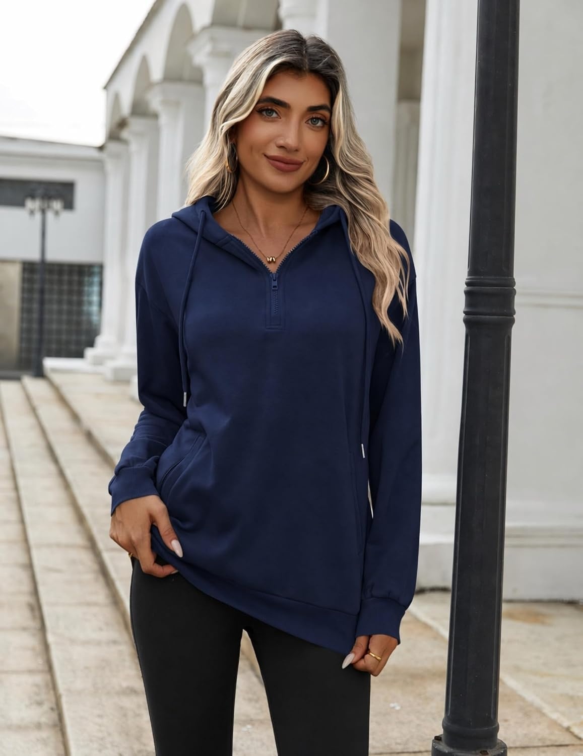 image:imageZeagoo Hoodies for Women Half Zip Up Oversized Sweatshirt Fall Clothes 2026Navy Blue