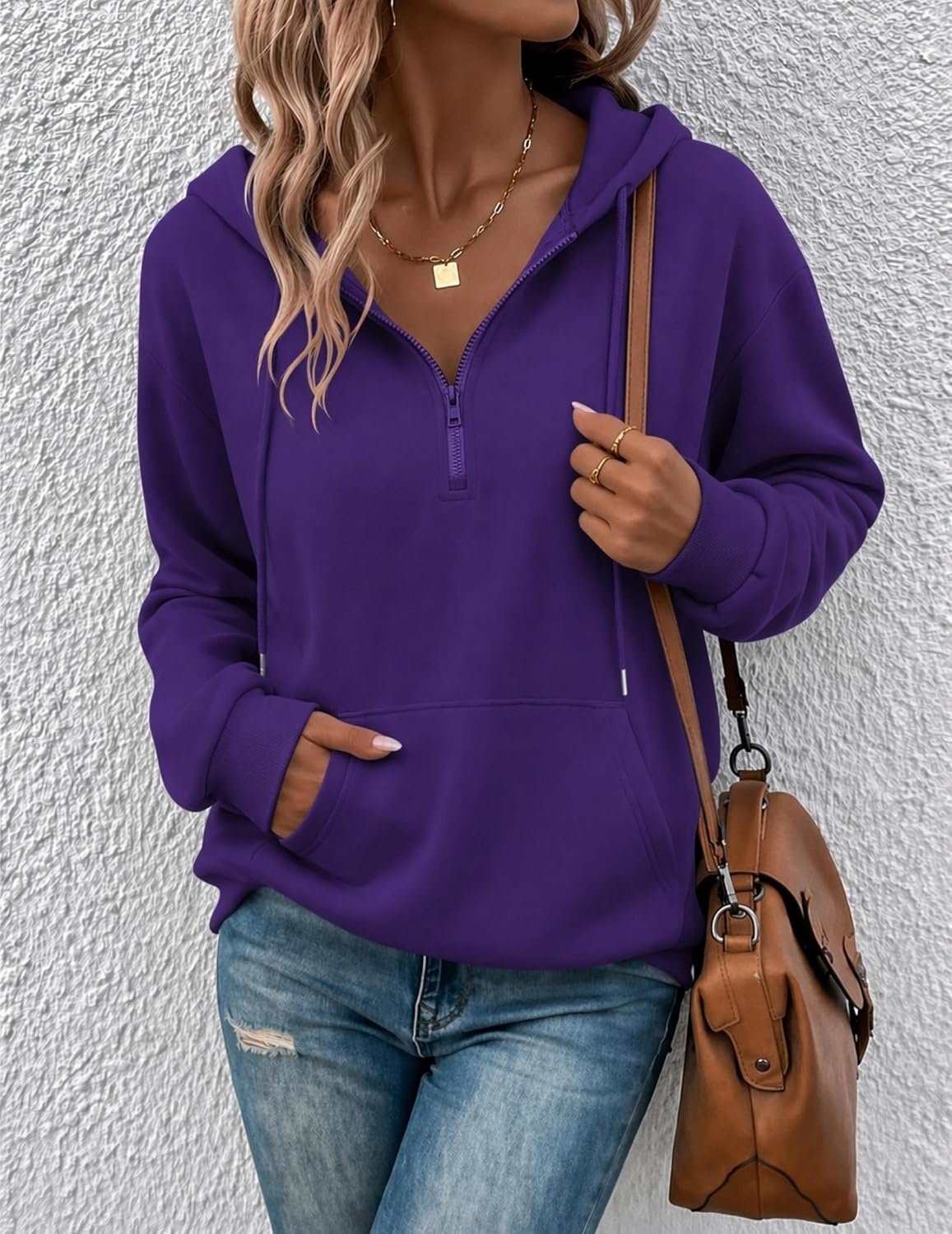 image:imageZeagoo Hoodies for Women Half Zip Up Oversized Sweatshirt Fall Clothes 2026Purple