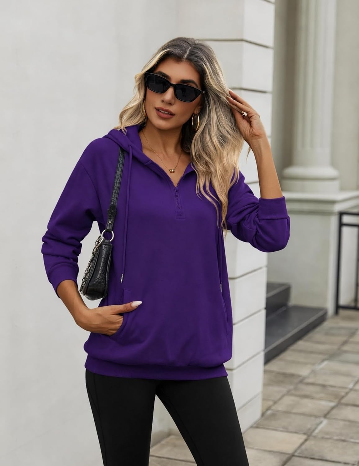 image:imageZeagoo Hoodies for Women Half Zip Up Oversized Sweatshirt Fall Clothes 2026Purple