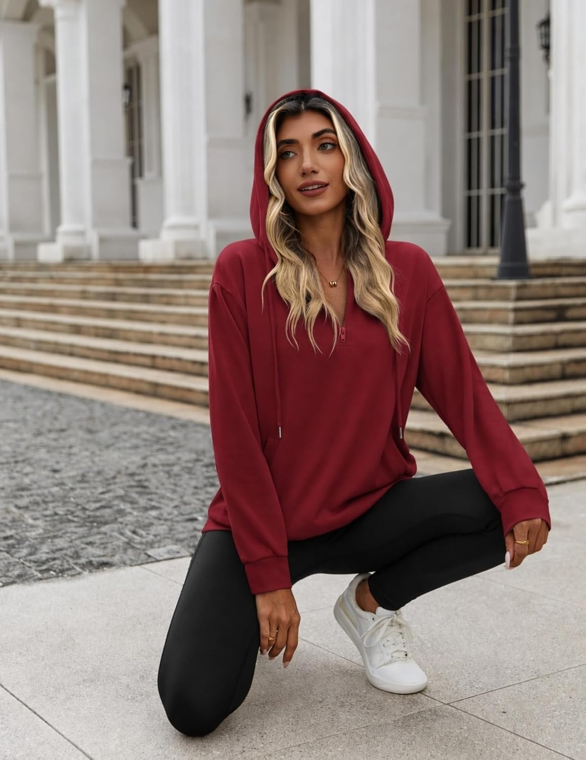 image:imageZeagoo Hoodies for Women Half Zip Up Oversized Sweatshirt Fall Clothes 2026Red