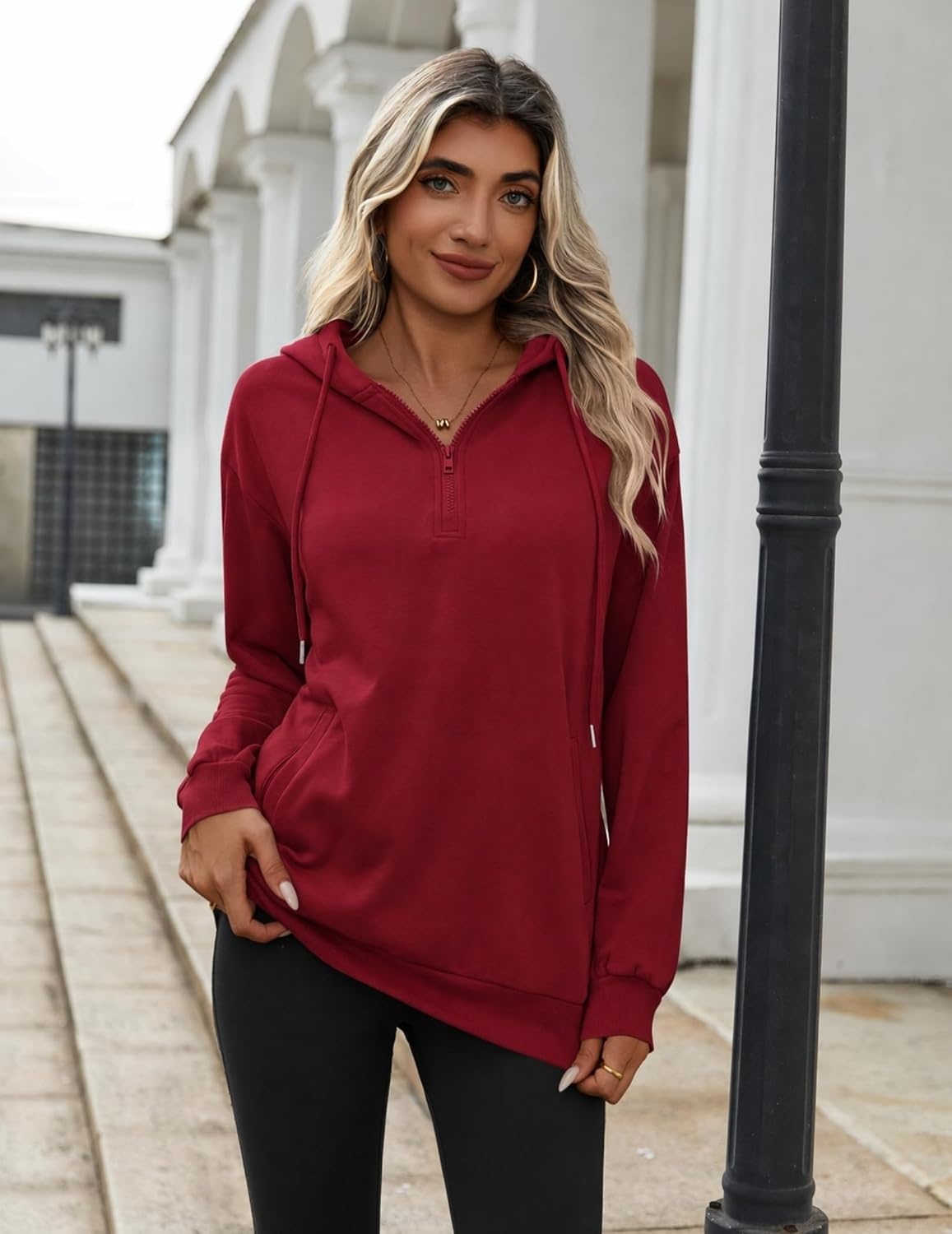 image:imageZeagoo Hoodies for Women Half Zip Up Oversized Sweatshirt Fall Clothes 2026Red