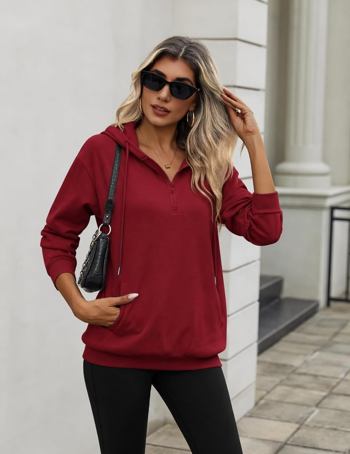 image:imageZeagoo Hoodies for Women Half Zip Up Oversized Sweatshirt Fall Clothes 2026Red