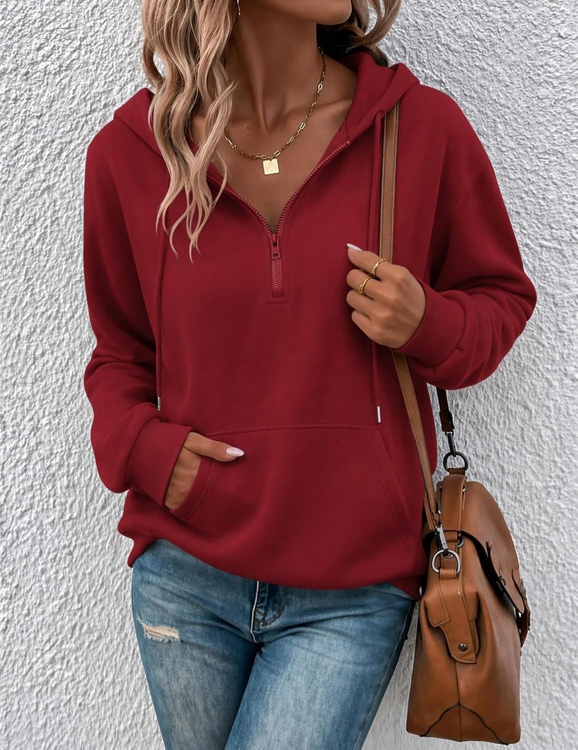 image:imageZeagoo Hoodies for Women Half Zip Up Oversized Sweatshirt Fall Clothes 2026Red
