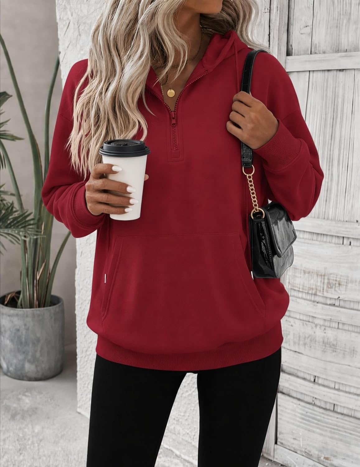 image:imageZeagoo Hoodies for Women Half Zip Up Oversized Sweatshirt Fall Clothes 2026Red