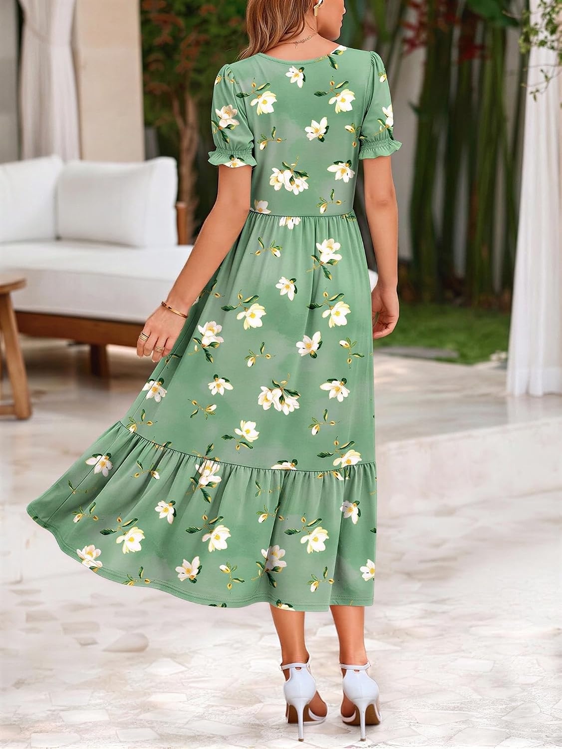 image:imageZeagoo Summer Dresses for Women Flowy Casual Midi Dress Short Sleeve Tiered Dress Beach Vacation Sundresses with PocketsBf49