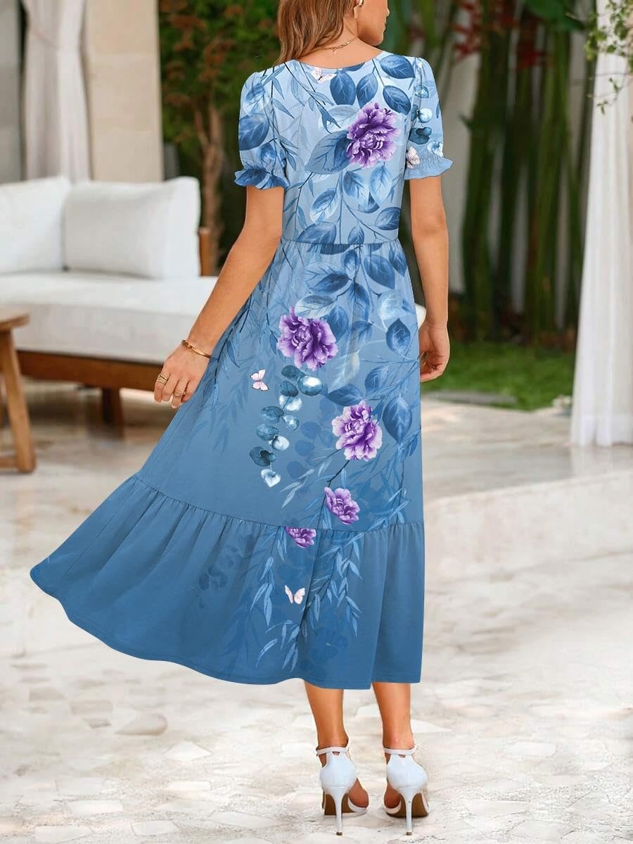 image:imageZeagoo Summer Dresses for Women Flowy Casual Midi Dress Short Sleeve Tiered Dress Beach Vacation Sundresses with PocketsFloral2