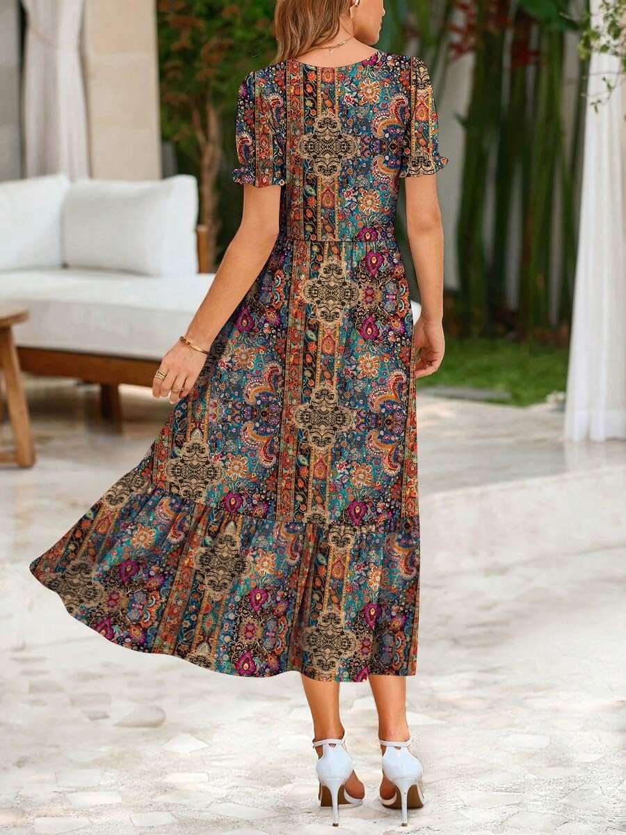image:imageZeagoo Summer Dresses for Women Flowy Casual Midi Dress Short Sleeve Tiered Dress Beach Vacation Sundresses with PocketsMz721