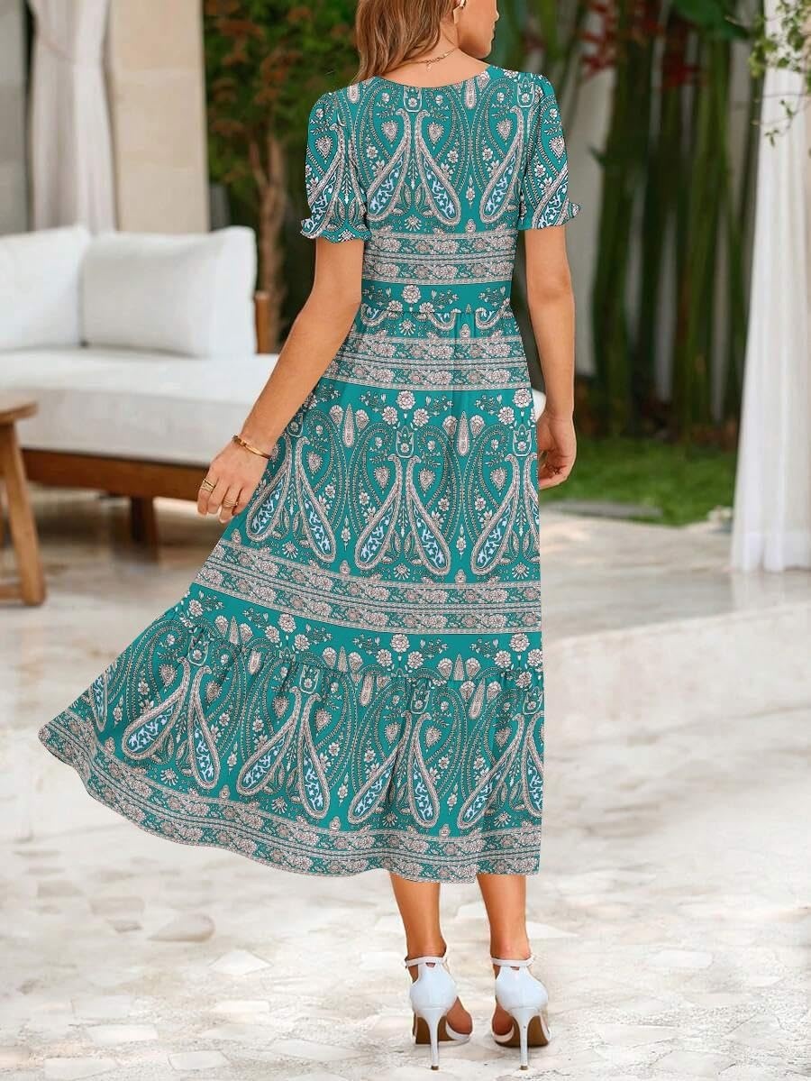 image:imageZeagoo Summer Dresses for Women Flowy Casual Midi Dress Short Sleeve Tiered Dress Beach Vacation Sundresses with PocketsPa169