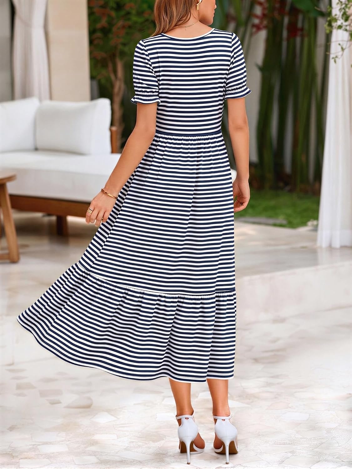 image:imageZeagoo Summer Dresses for Women Flowy Casual Midi Dress Short Sleeve Tiered Dress Beach Vacation Sundresses with PocketsTz452