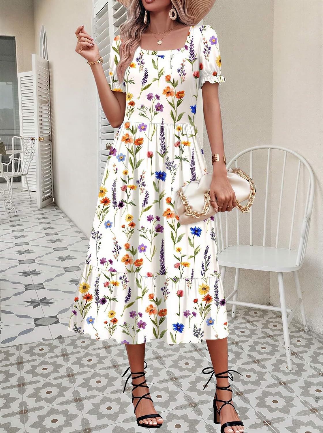image:imageZeagoo Summer Dresses for Women Flowy Casual Midi Dress Short Sleeve Tiered Dress Beach Vacation Sundresses with PocketsWf109