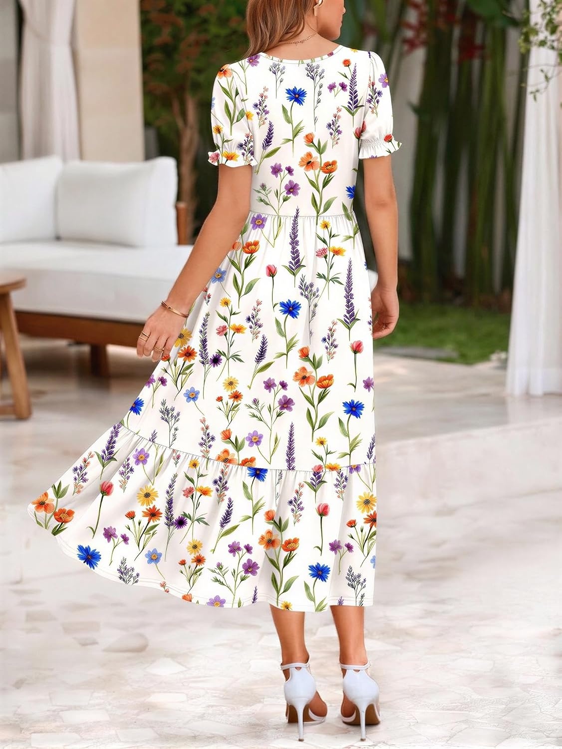 image:imageZeagoo Summer Dresses for Women Flowy Casual Midi Dress Short Sleeve Tiered Dress Beach Vacation Sundresses with PocketsWf109