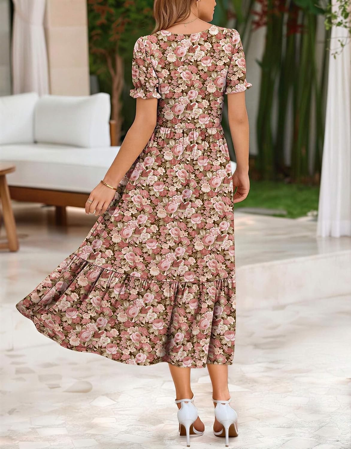image:imageZeagoo Summer Dresses for Women Flowy Casual Midi Dress Short Sleeve Tiered Dress Beach Vacation Sundresses with PocketsWf87