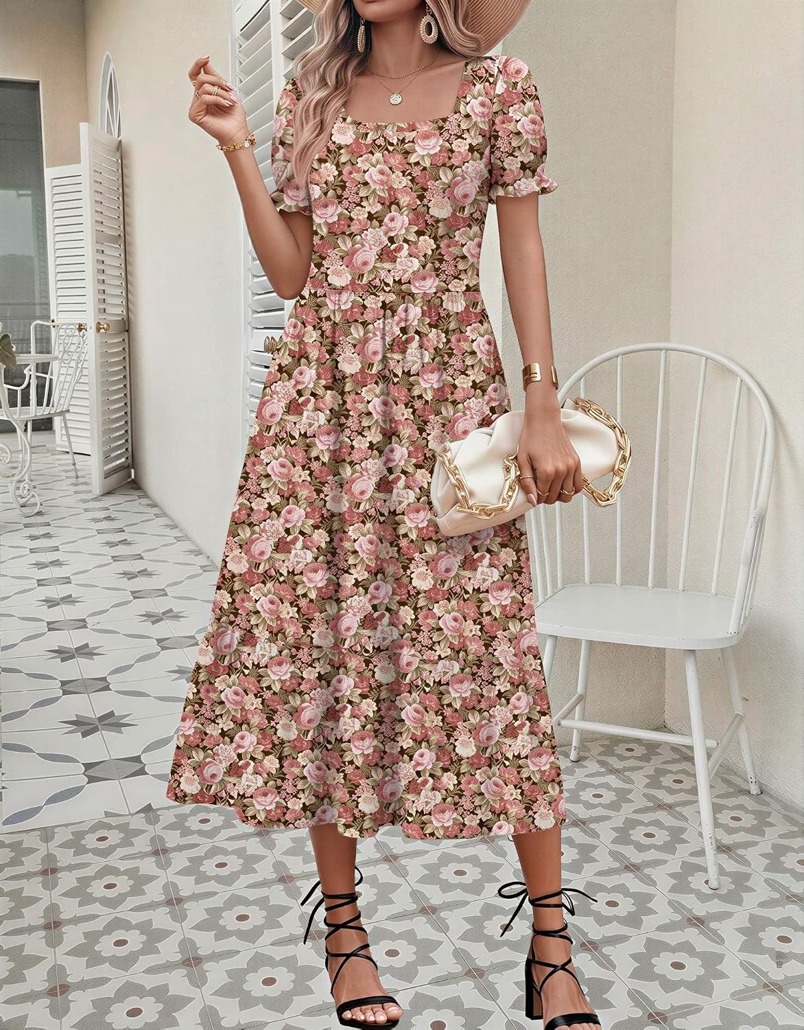 image:imageZeagoo Summer Dresses for Women Flowy Casual Midi Dress Short Sleeve Tiered Dress Beach Vacation Sundresses with PocketsWf87