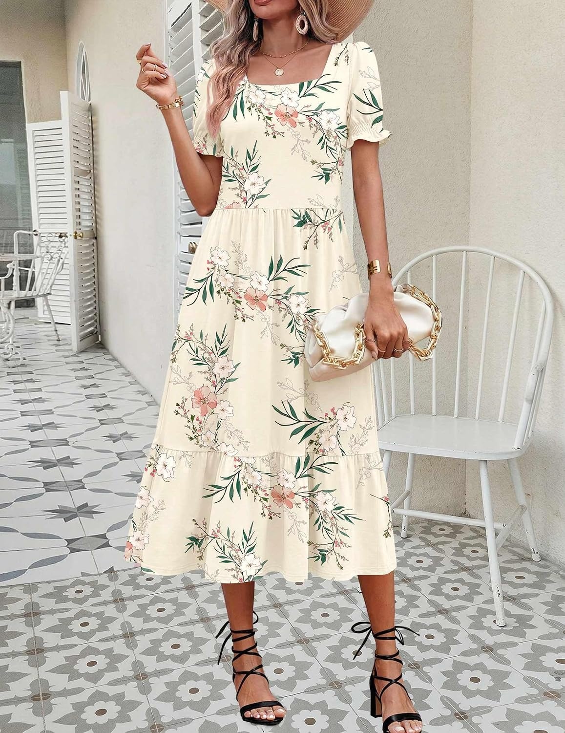 image:imageZeagoo Summer Dresses for Women Flowy Casual Midi Dress Short Sleeve Tiered Dress Beach Vacation Sundresses with PocketsWhiteleaf
