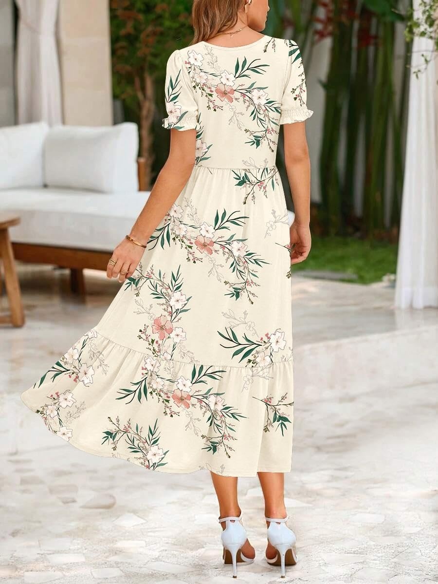 image:imageZeagoo Summer Dresses for Women Flowy Casual Midi Dress Short Sleeve Tiered Dress Beach Vacation Sundresses with PocketsWhiteleaf