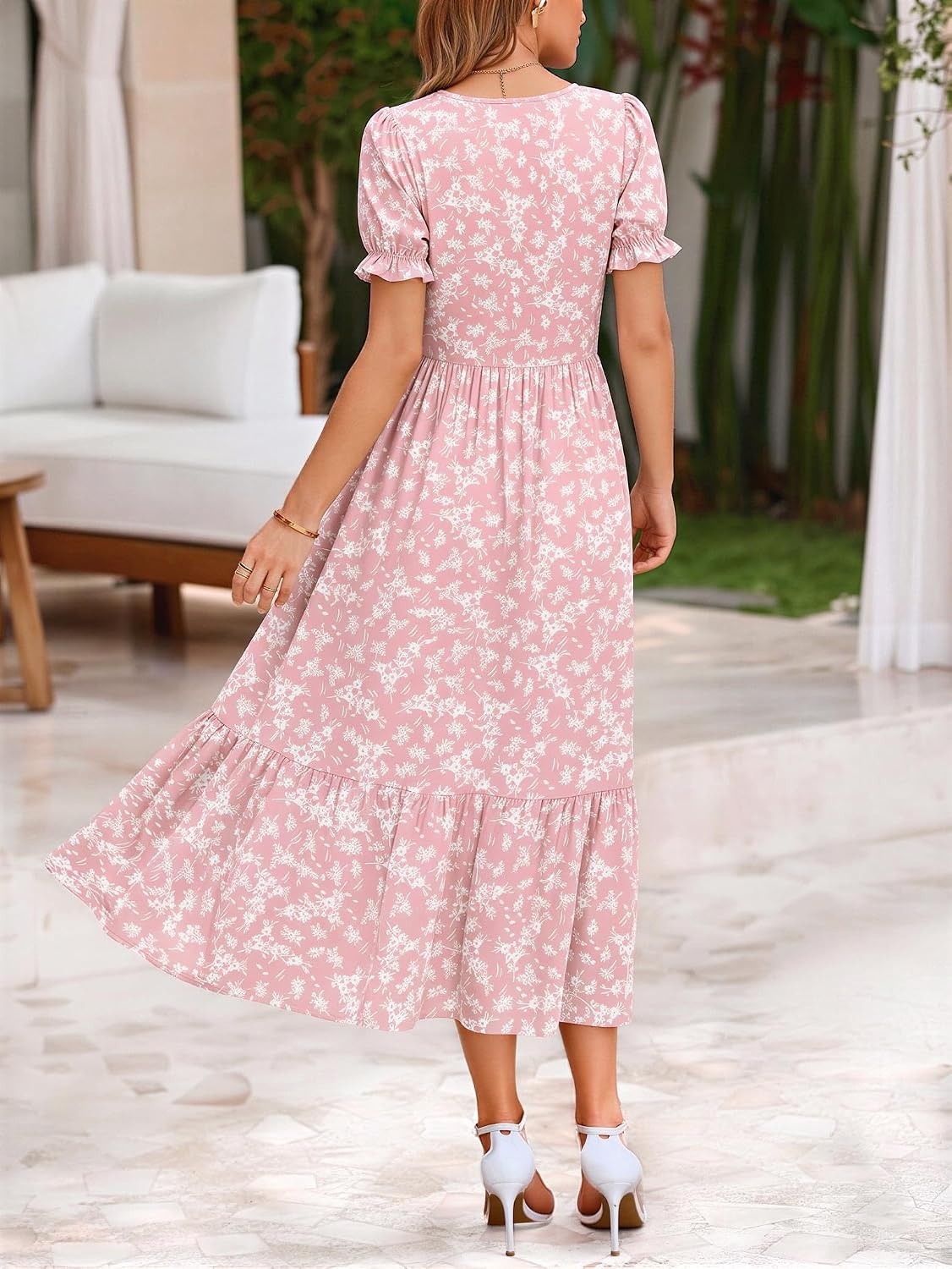 image:imageZeagoo Summer Dresses for Women Flowy Casual Midi Dress Short Sleeve Tiered Dress Beach Vacation Sundresses with PocketsXh530