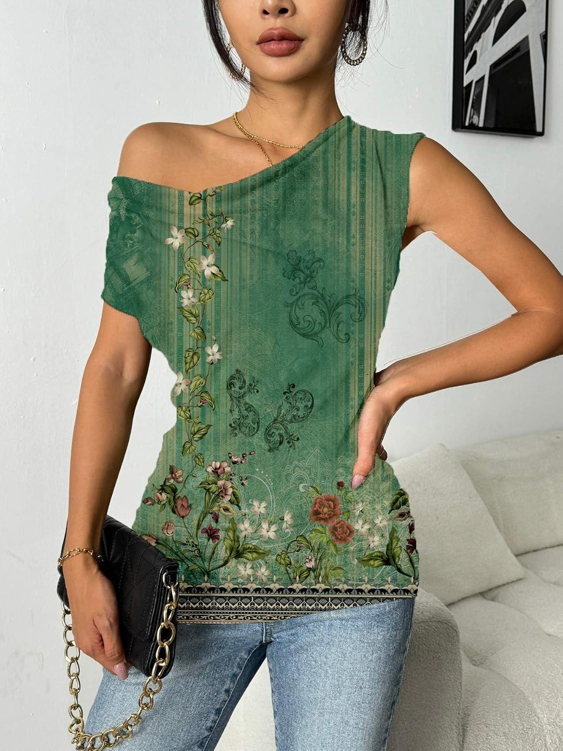 image:imageZeagoo Tank Top for Women Trendy Going Out Tops Sleeveless Shirts Ruched Business Casual Basic Tunic TopsArmy Green Floral