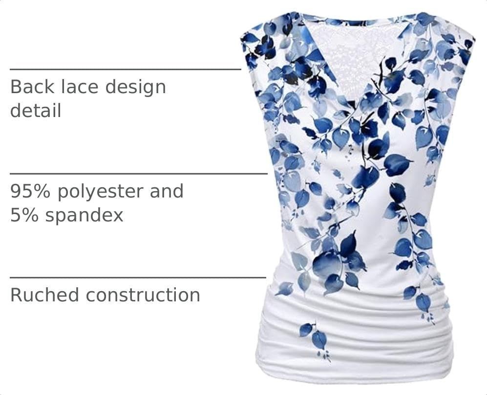 image:imageZeagoo Tank Top for Women Trendy Going Out Tops Sleeveless Shirts Ruched Business Casual Basic Tunic TopsBlue Leaf