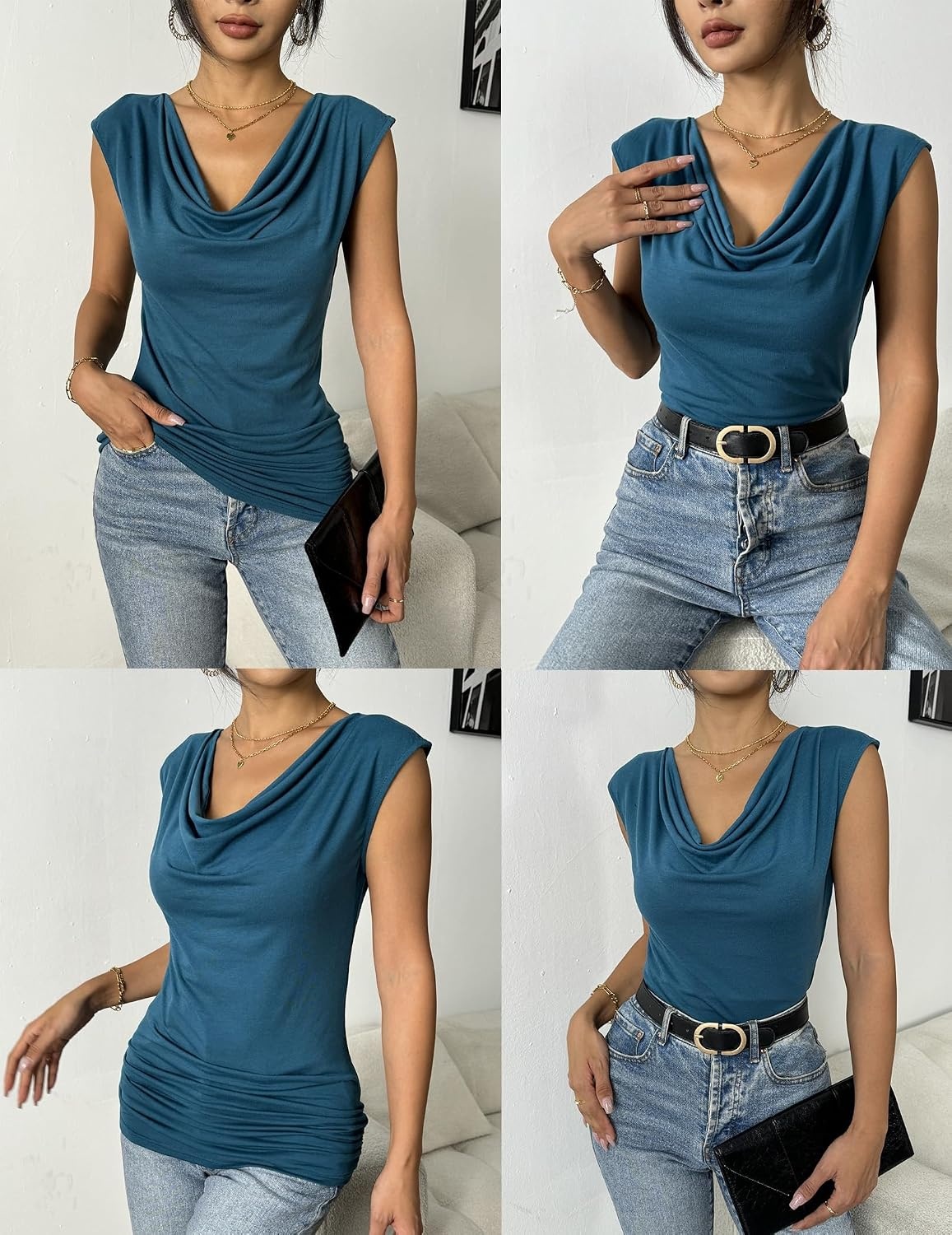image:imageZeagoo Tank Top for Women Trendy Going Out Tops Sleeveless Shirts Ruched Business Casual Basic Tunic TopsDark Cyan