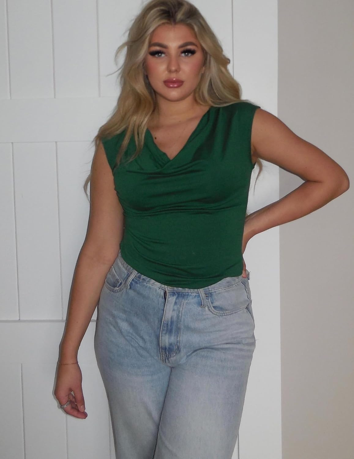 image:imageZeagoo Tank Top for Women Trendy Going Out Tops Sleeveless Shirts Ruched Business Casual Basic Tunic TopsDark Green