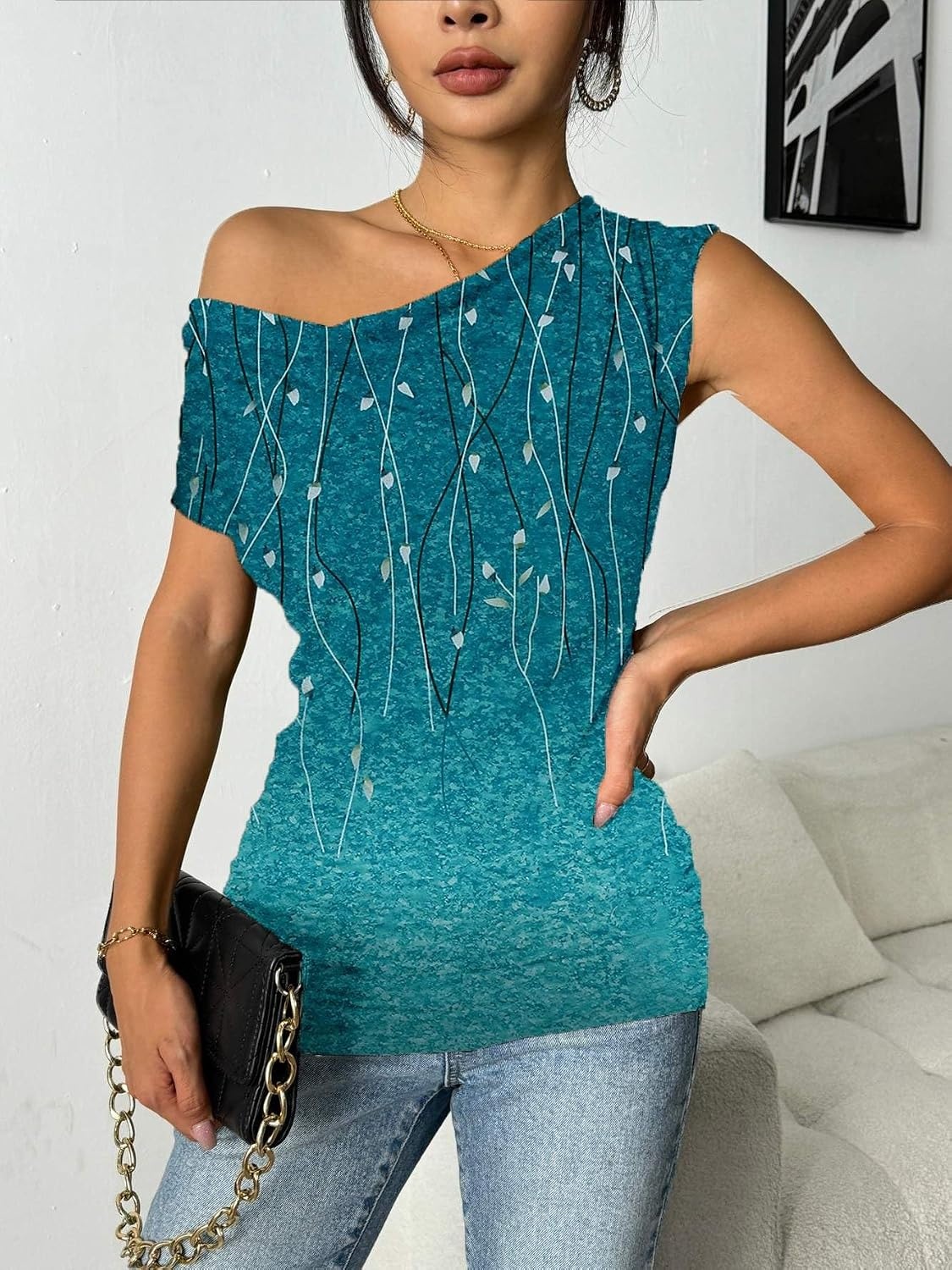 image:imageZeagoo Tank Top for Women Trendy Going Out Tops Sleeveless Shirts Ruched Business Casual Basic Tunic TopsGradient Leaf