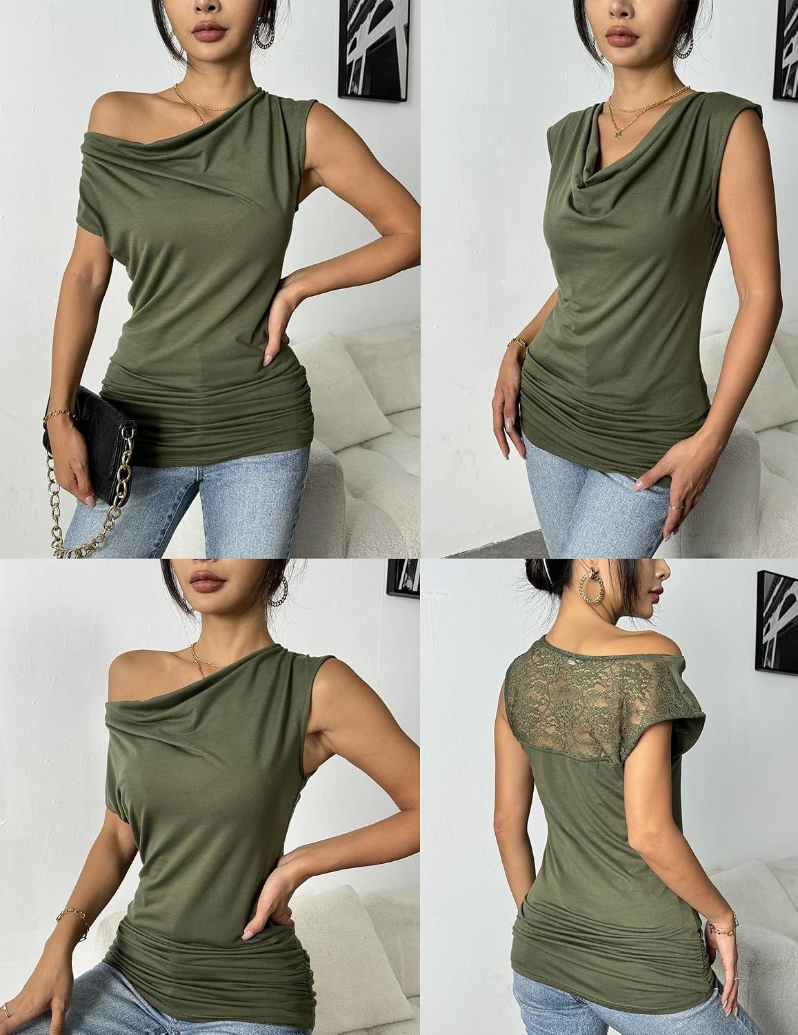 image:imageZeagoo Tank Top for Women Trendy Going Out Tops Sleeveless Shirts Ruched Business Casual Basic Tunic TopsOlive Green