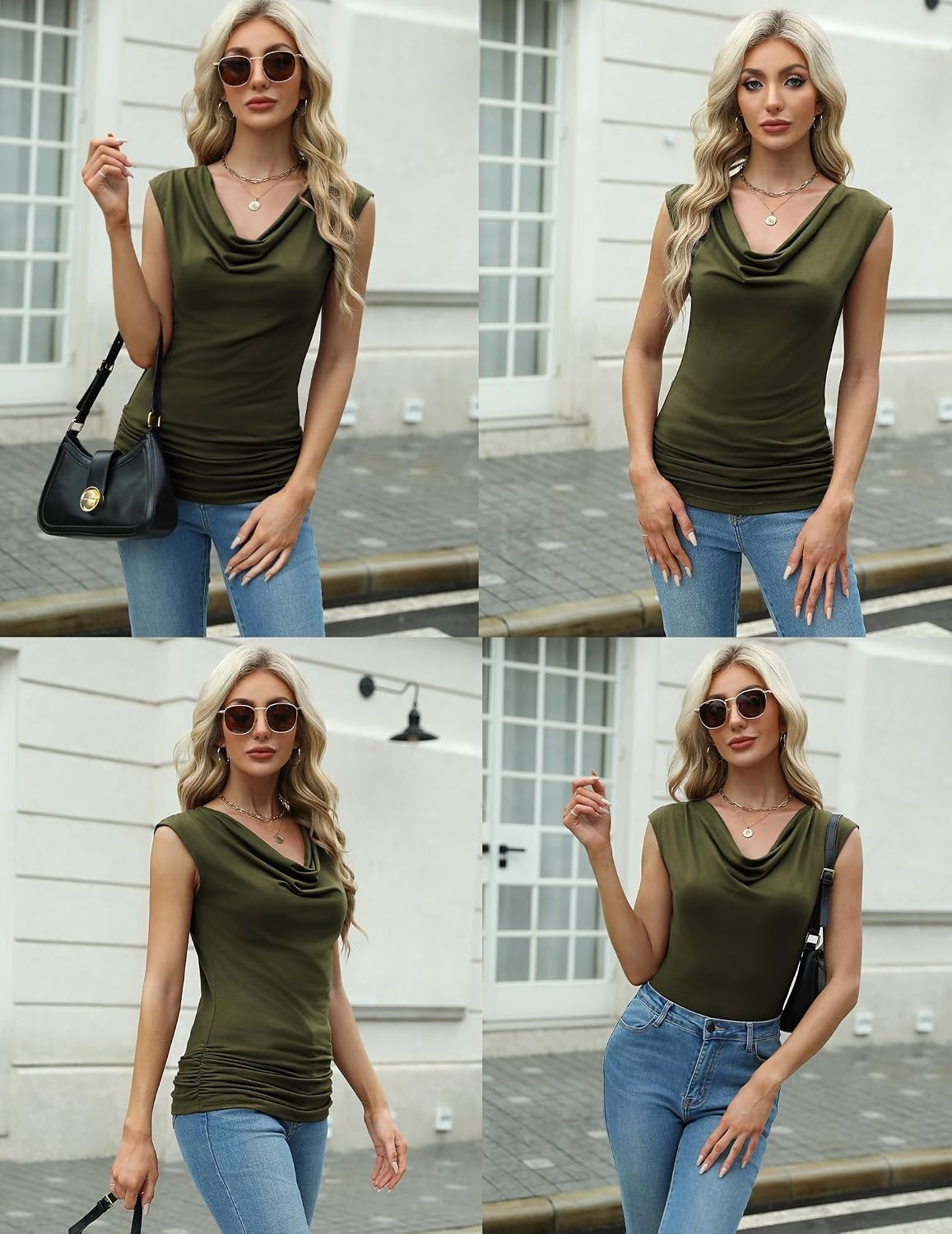 image:imageZeagoo Tank Top for Women Trendy Going Out Tops Sleeveless Shirts Ruched Business Casual Basic Tunic TopsOlive Green