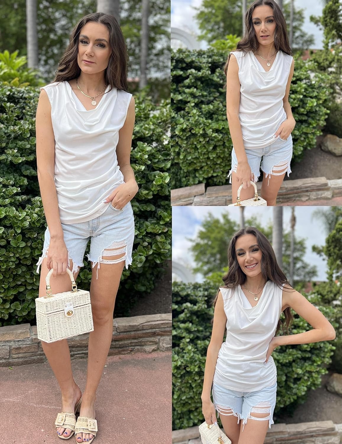 image:imageZeagoo Tank Top for Women Trendy Going Out Tops Sleeveless Shirts Ruched Business Casual Basic Tunic TopsWhite