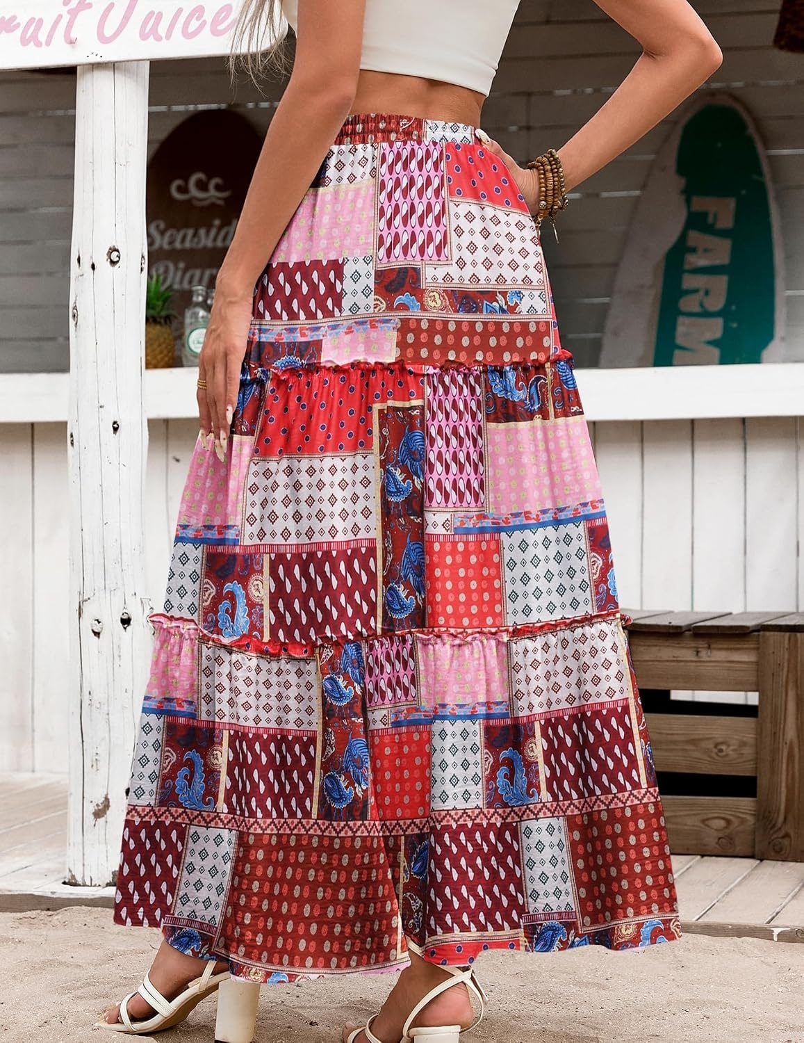 image:imageZeagoo Womens Casual Maxi Skirts for Women 2026 High Waist Boho Skirts Floral Printed Long Flowy Skirt with PocketsBohoprinted