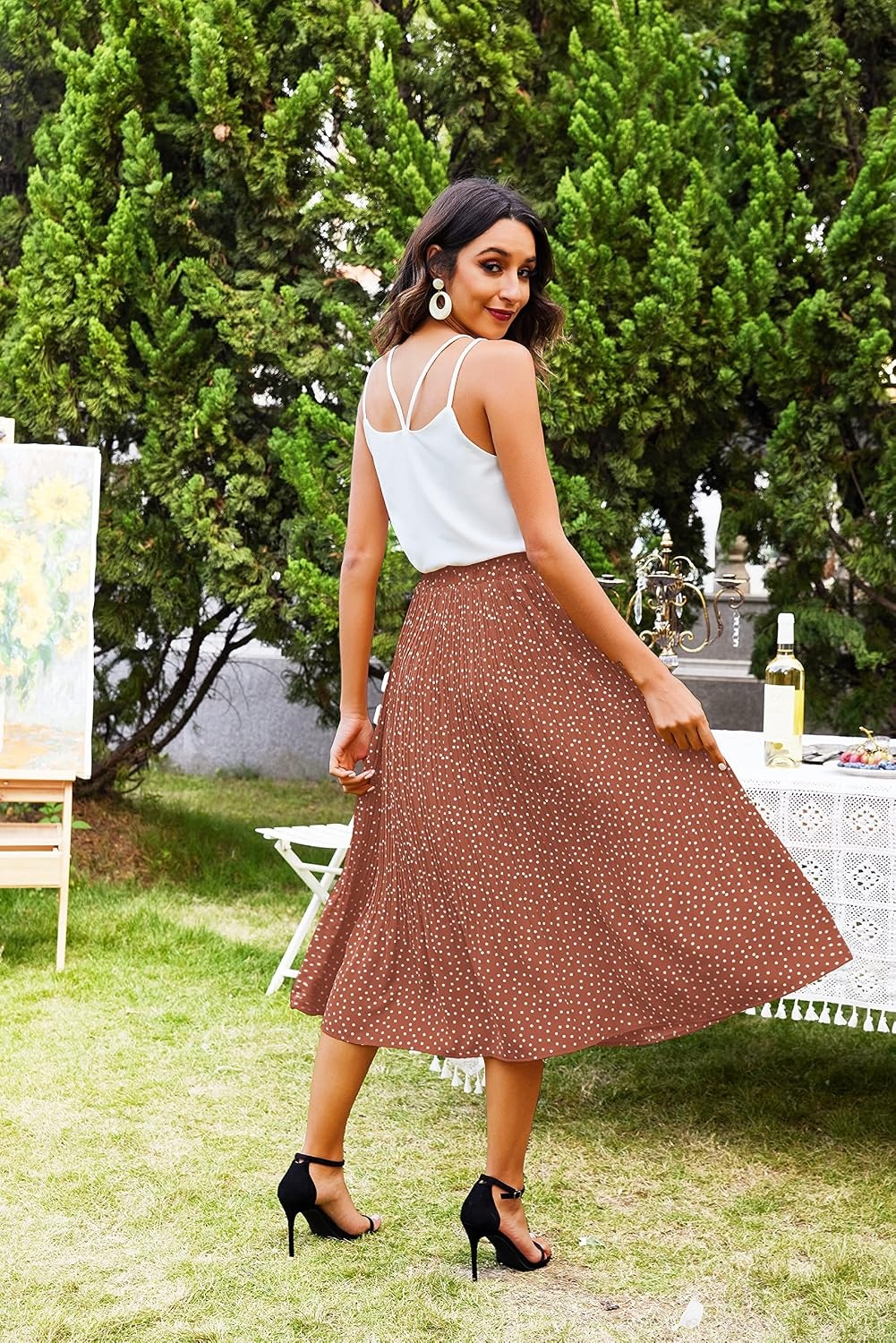 image:imageZeagoo Womens Midi Skirts High Waisted Pleated ALine Swing Skirts Summer Long Skirts with Pockets02coffee