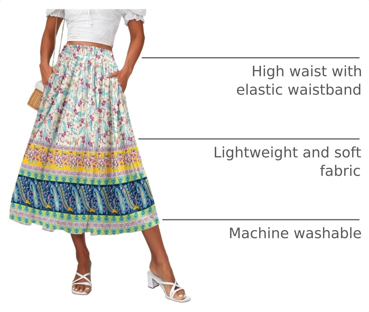 image:imageZeagoo Womens Midi Skirts High Waisted Pleated ALine Swing Skirts Summer Long Skirts with PocketsApricotboho