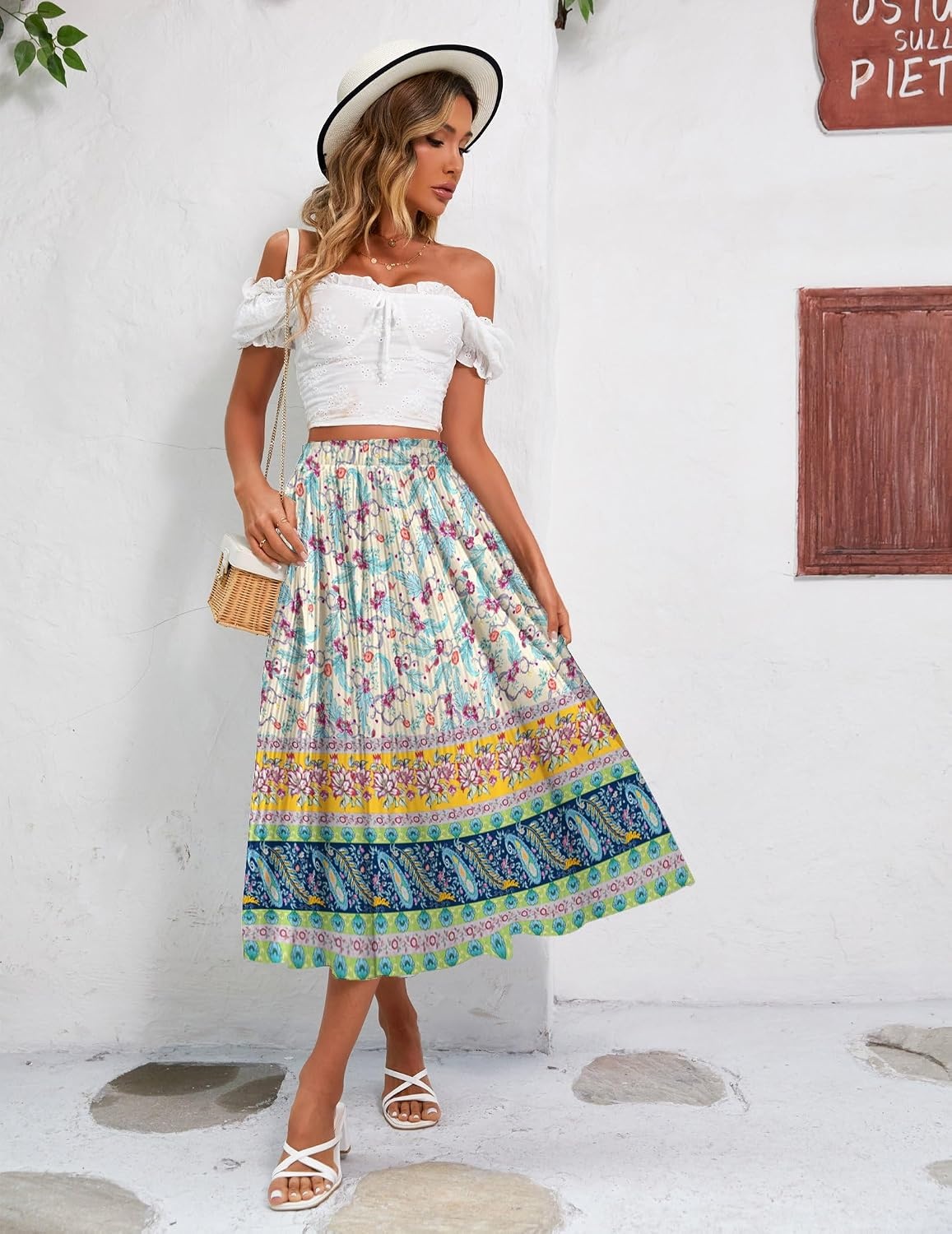 image:imageZeagoo Womens Midi Skirts High Waisted Pleated ALine Swing Skirts Summer Long Skirts with PocketsApricotboho