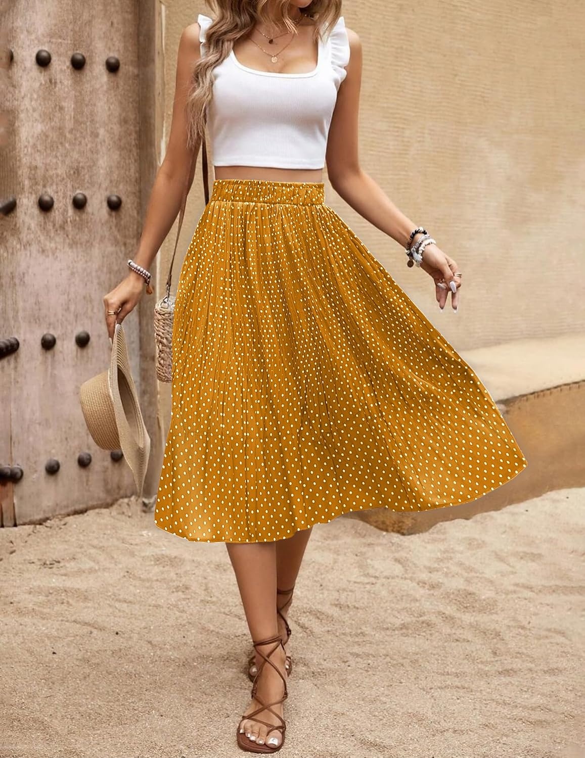 image:imageZeagoo Womens Midi Skirts High Waisted Pleated ALine Swing Skirts Summer Long Skirts with PocketsYellow Floral