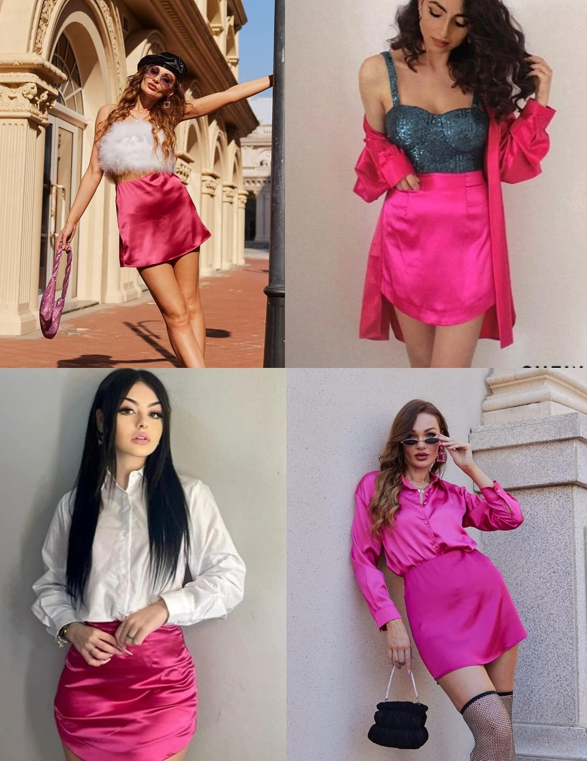 image:imageZeagoo Womens Mini Skirts Elastic High Waisted Skirts Stain ALine Zipper Party Club Skirt 2026Arose Red