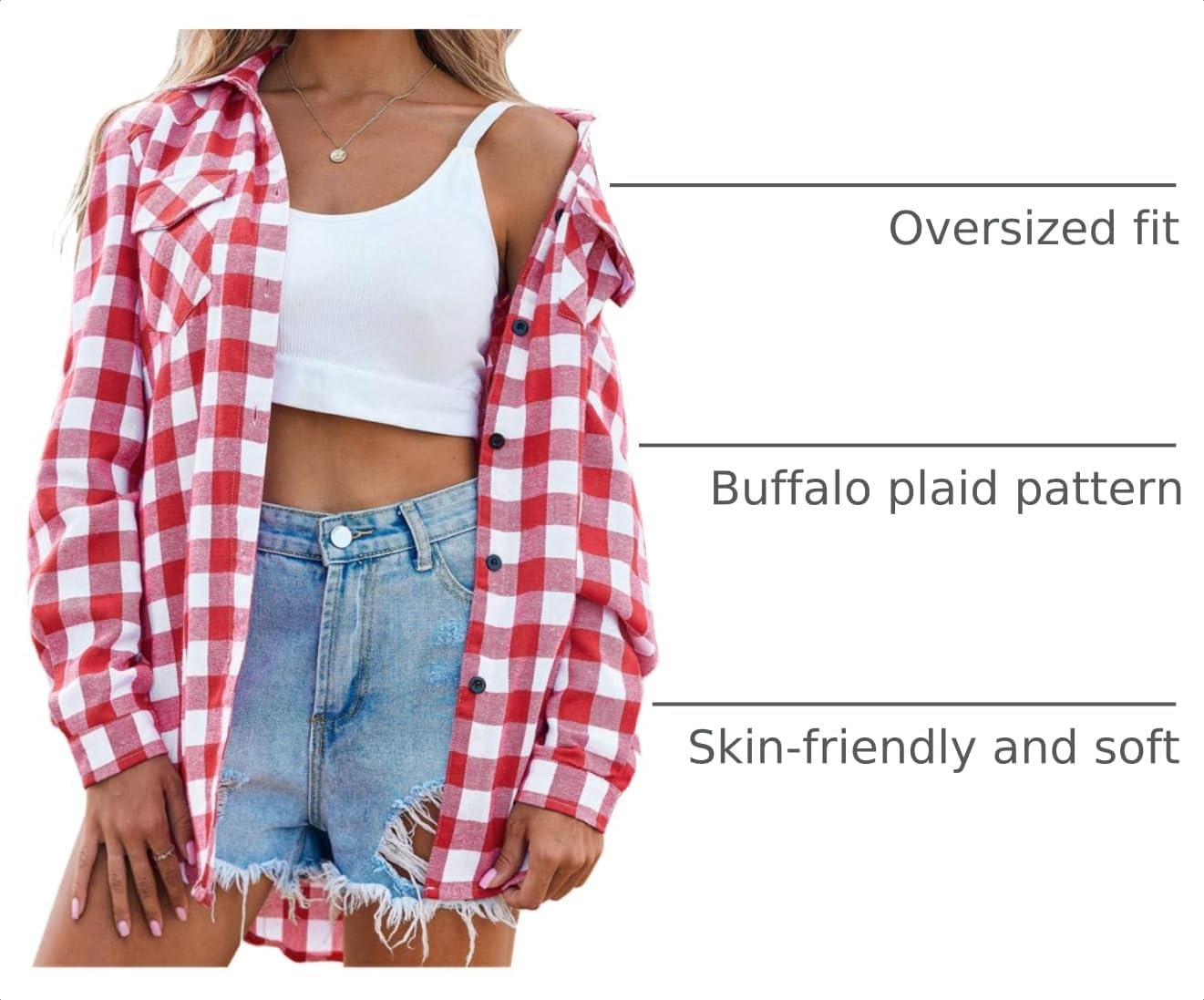 image:imageZeagoo Womens Plaid Flannel Shirt Long Sleeve Top Casual Button Down Blouse1watermelon Red