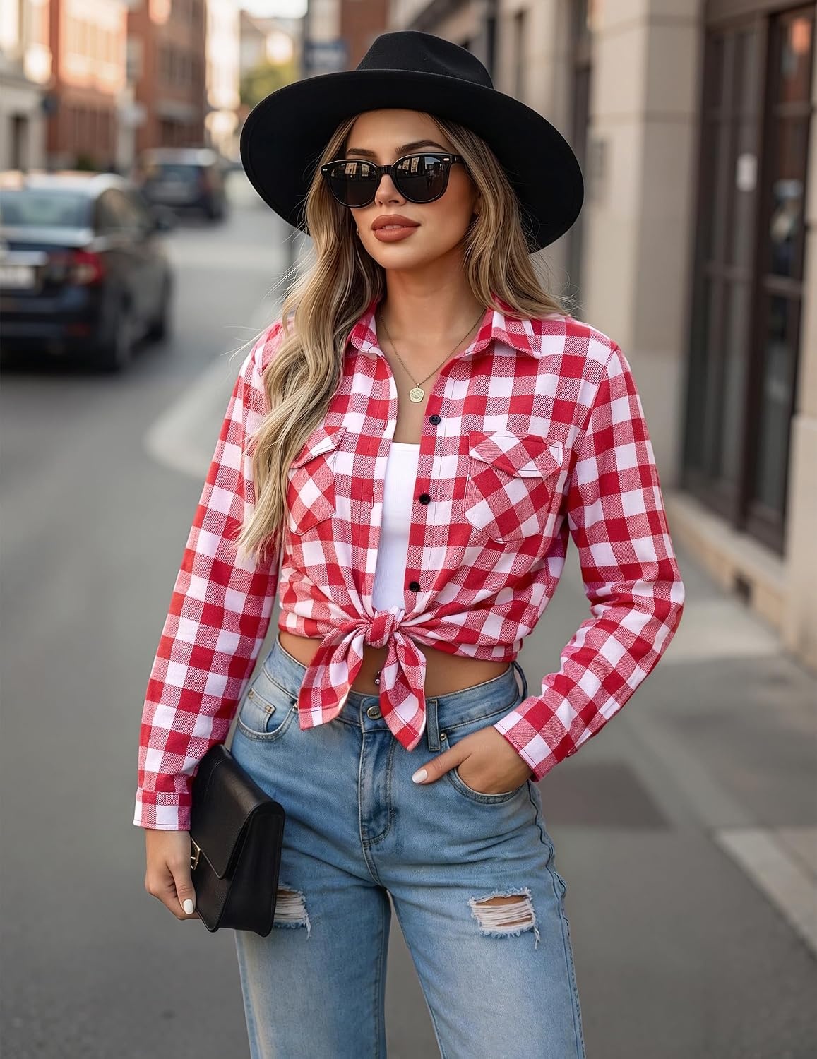 image:imageZeagoo Womens Plaid Flannel Shirt Long Sleeve Top Casual Button Down Blouse1watermelon Red