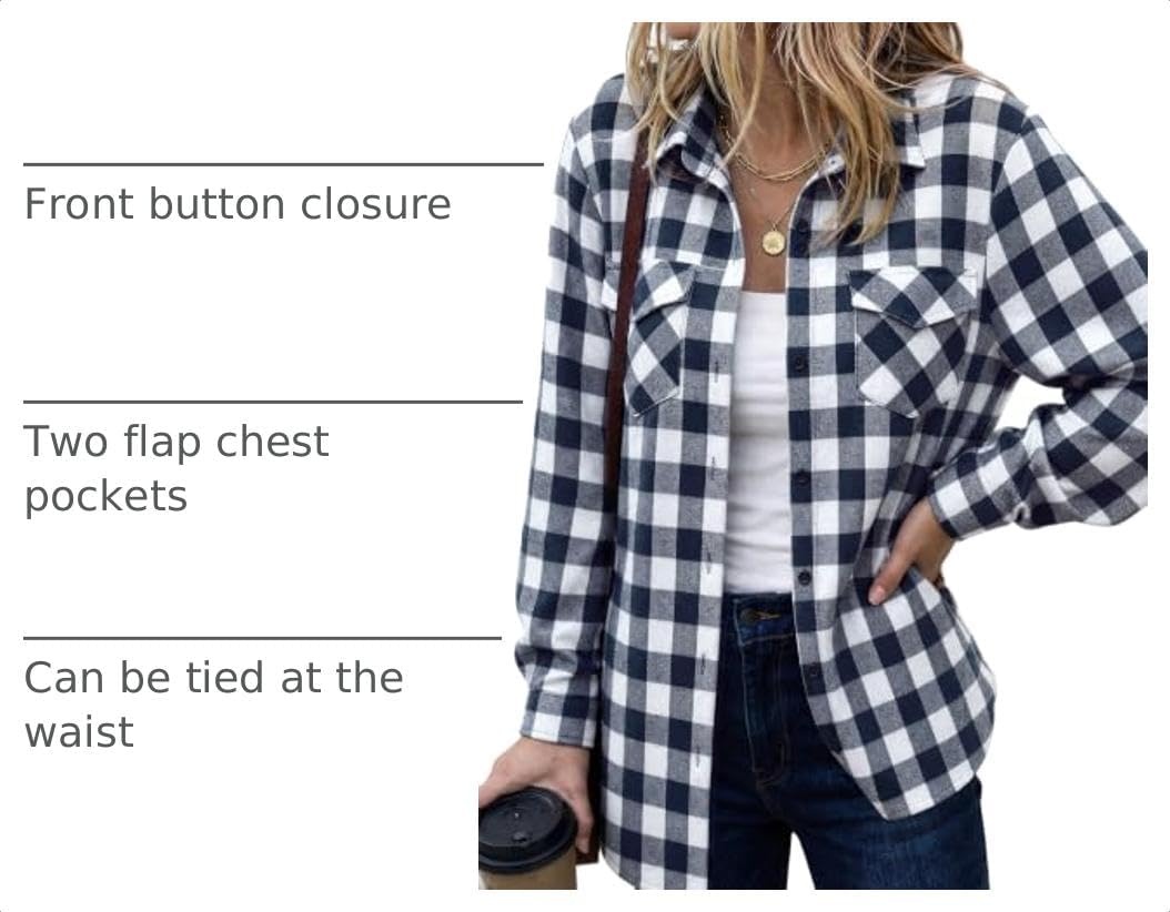 image:imageZeagoo Womens Plaid Flannel Shirt Long Sleeve Top Casual Button Down BlouseDark Blue