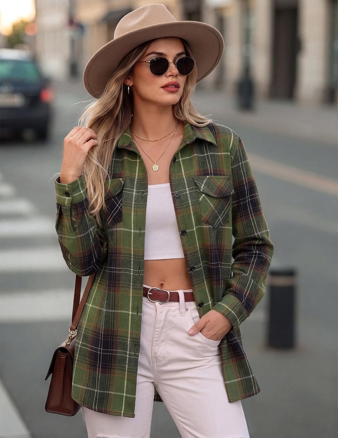 image:imageZeagoo Womens Plaid Flannel Shirt Long Sleeve Top Casual Button Down BlouseGreen Black