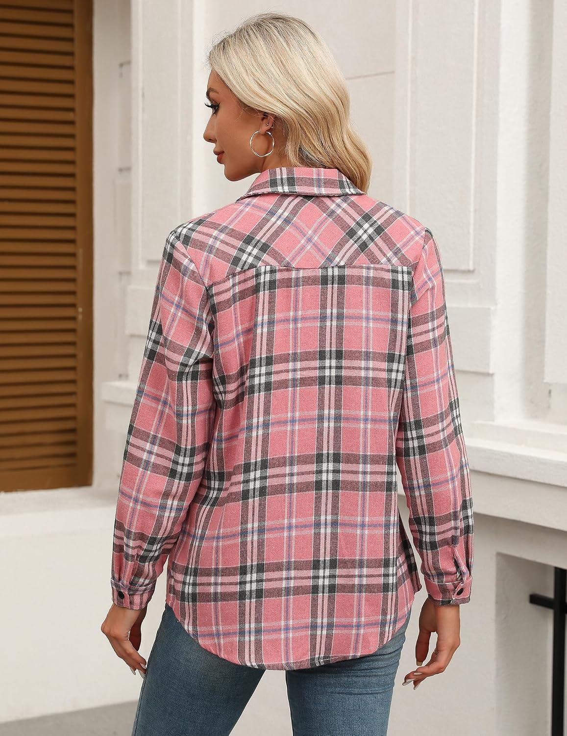 image:imageZeagoo Womens Plaid Flannel Shirt Long Sleeve Top Casual Button Down BlousePink2