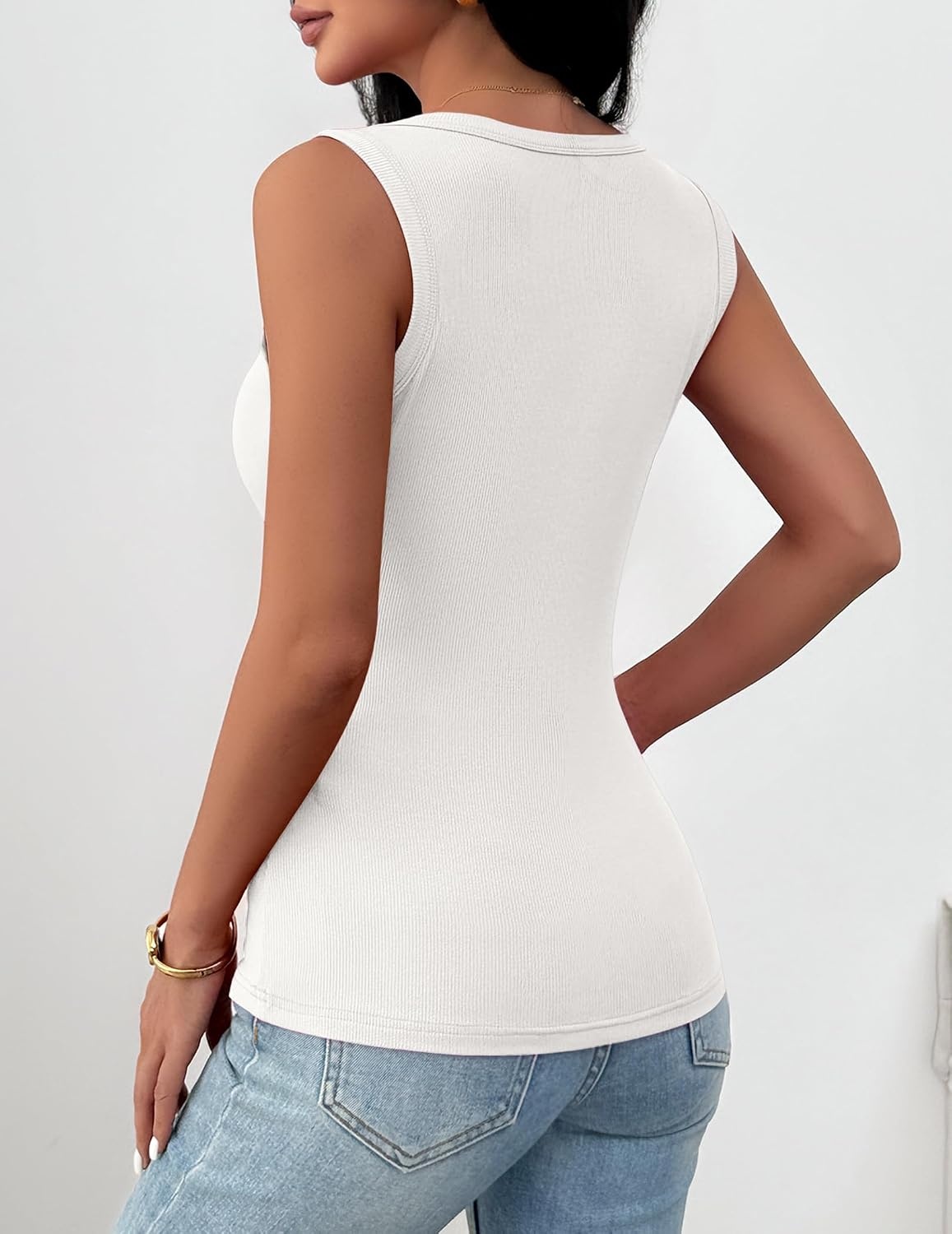 image:imageZeagoo Womens Square Neck Ribbed Tank Tops 2026 Summer Sleeveless Shirts01 White
