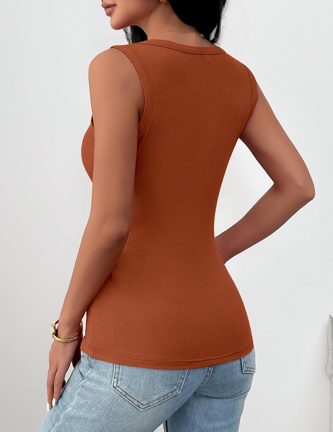 image:imageZeagoo Womens Square Neck Ribbed Tank Tops 2026 Summer Sleeveless ShirtsCaramel